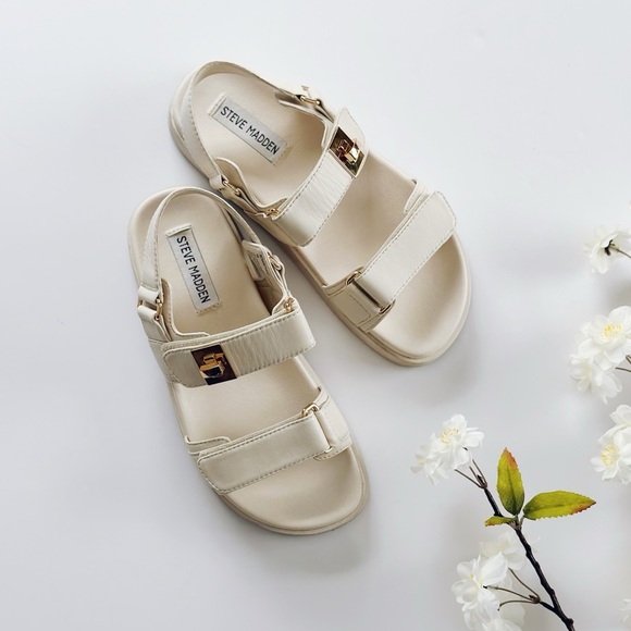 Steve Madden Mona Bone Leather Multi Strap Sandals Shoe Comfortable Size 5 - Picture 1 of 10